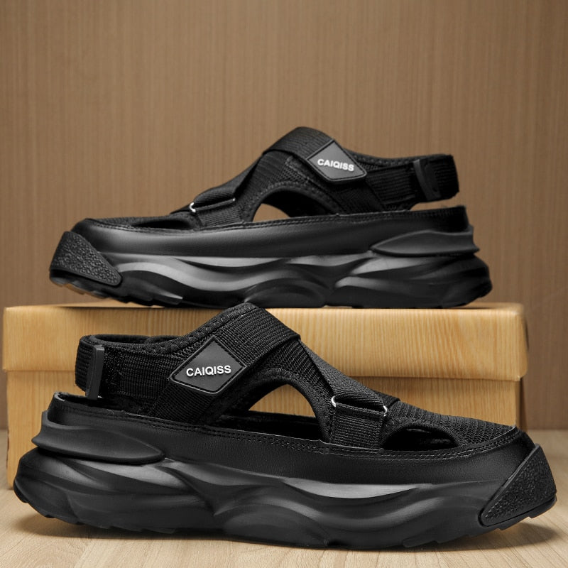 Men’s Closed-Toe Sport Sandals – Adjustable Cross-Strap Design with Mesh Panels and Chunky Sole