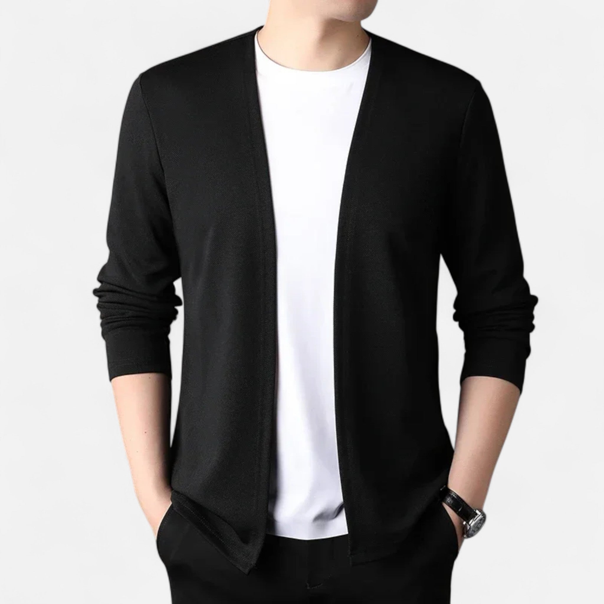 Valmonti | Men’s Cardigan Cloak – Refined Long-Sleeve Elegance