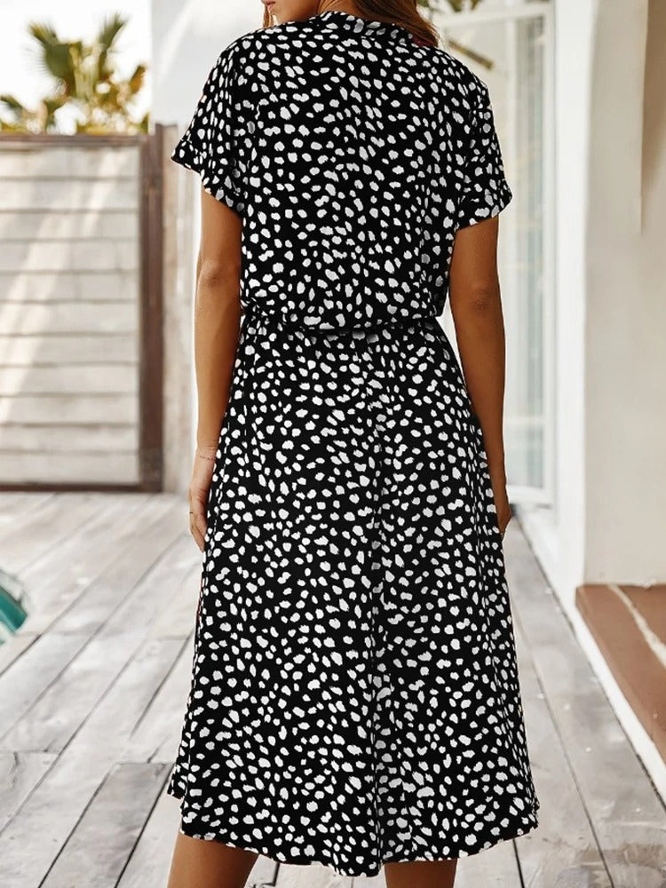 Abito Estivo Midi da Donna con Vita Regolabile, Leggero, Stampato, Casual, Elegante, Perfetto per le Vacanze