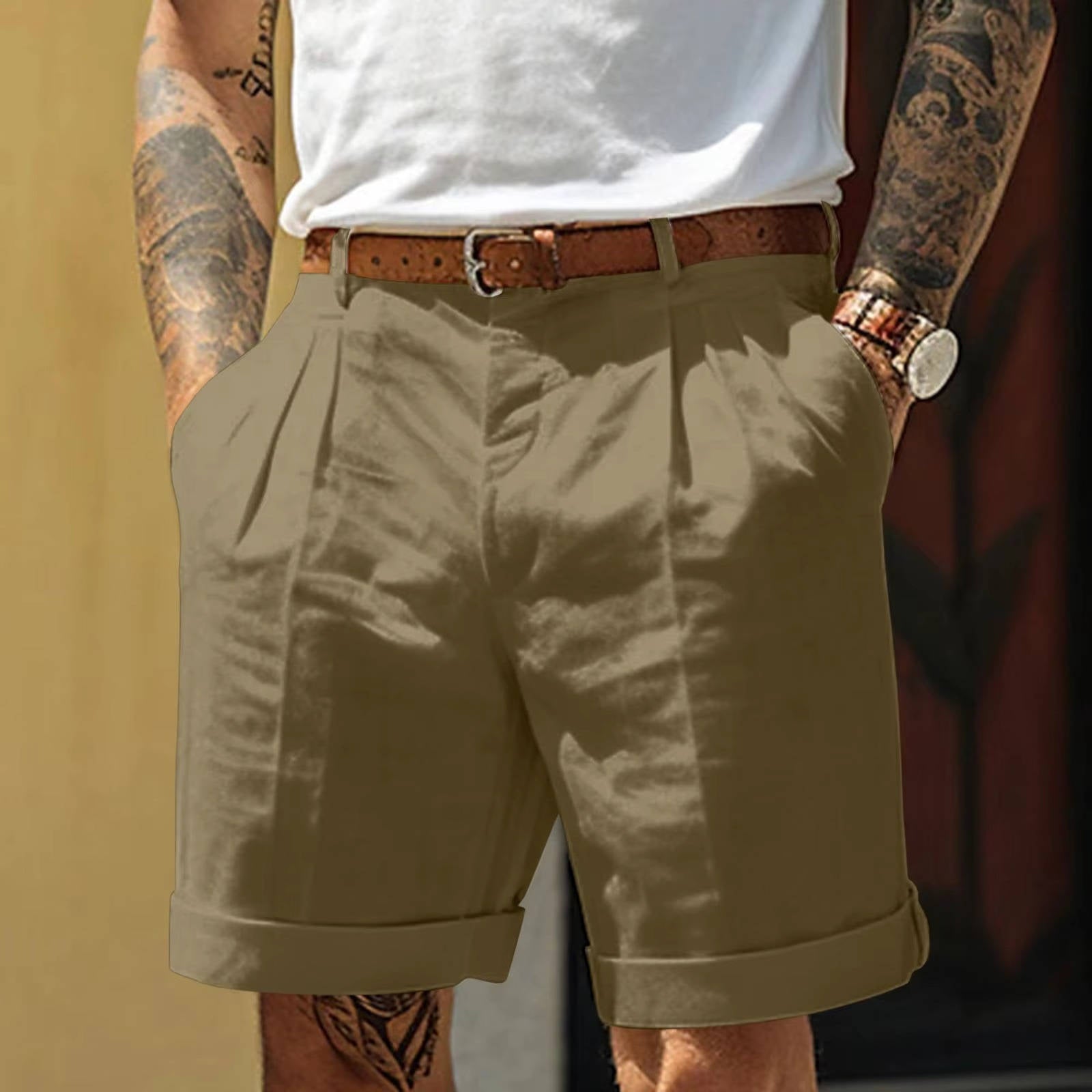 Men’s Pleated Turn-Up Hem Tailored Summer Shorts with Refined Fit