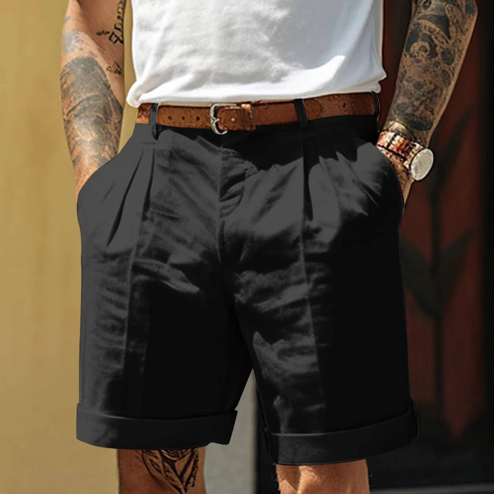 Men’s Pleated Turn-Up Hem Tailored Summer Shorts with Refined Fit