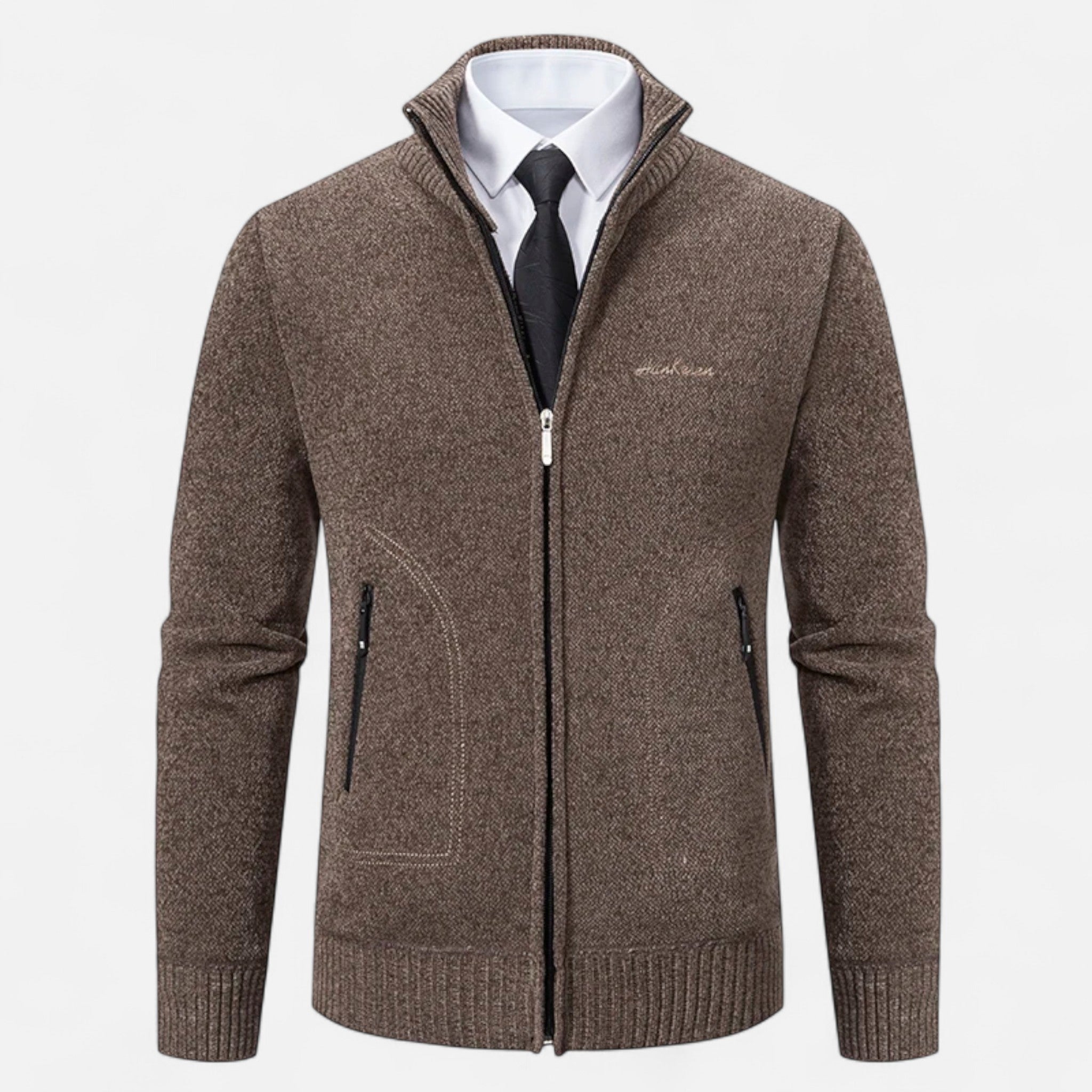 Valmonti | Men’s Knit Cardigan – Refined Stand-Collar Elegance