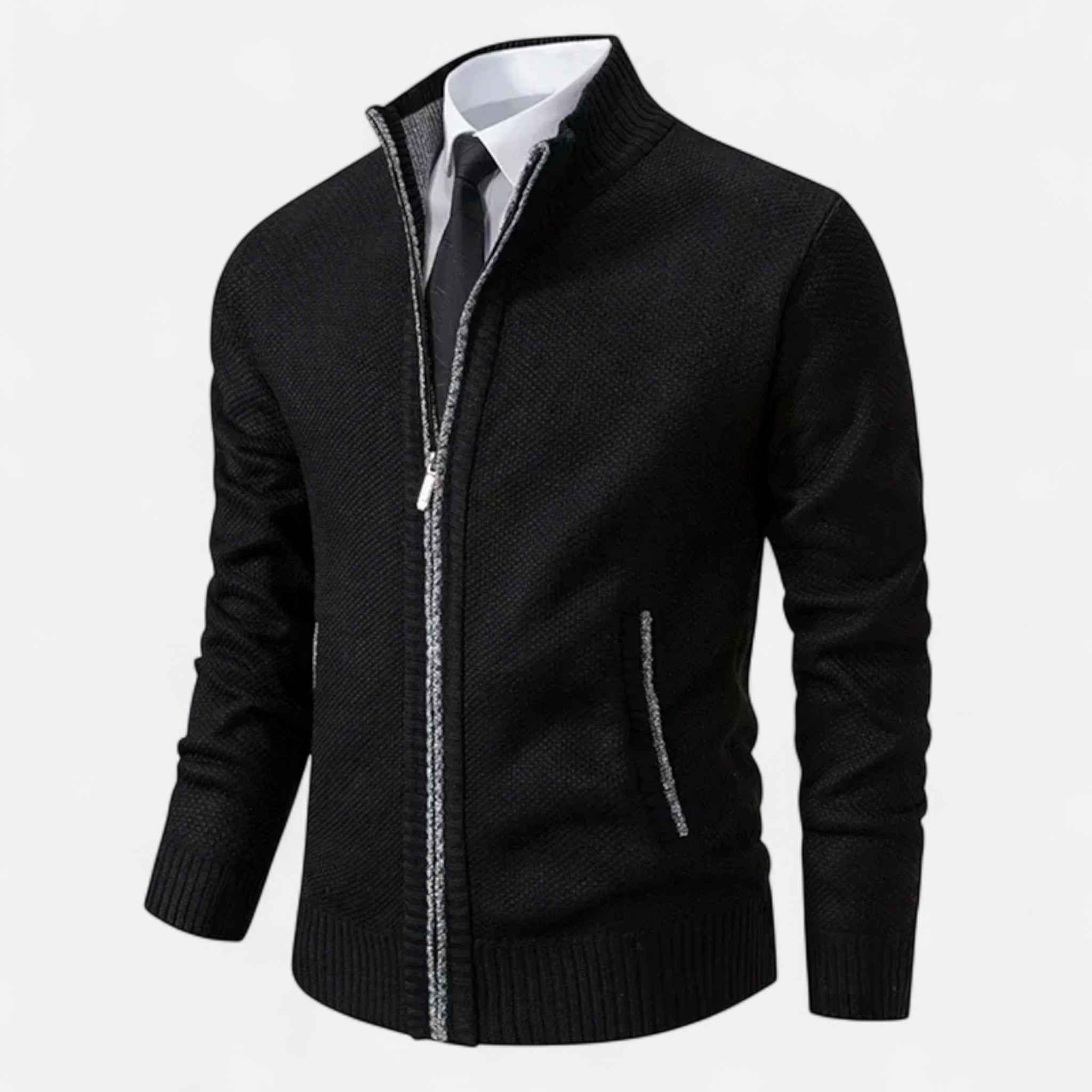 Valmonti | Men’s Zipper Cardigan – Refined Stand-Collar Elegance