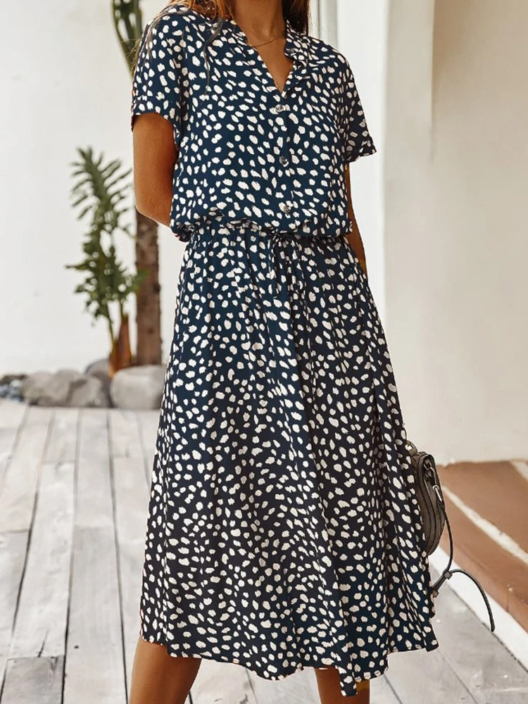 Abito Estivo Midi da Donna con Vita Regolabile, Leggero, Stampato, Casual, Elegante, Perfetto per le Vacanze