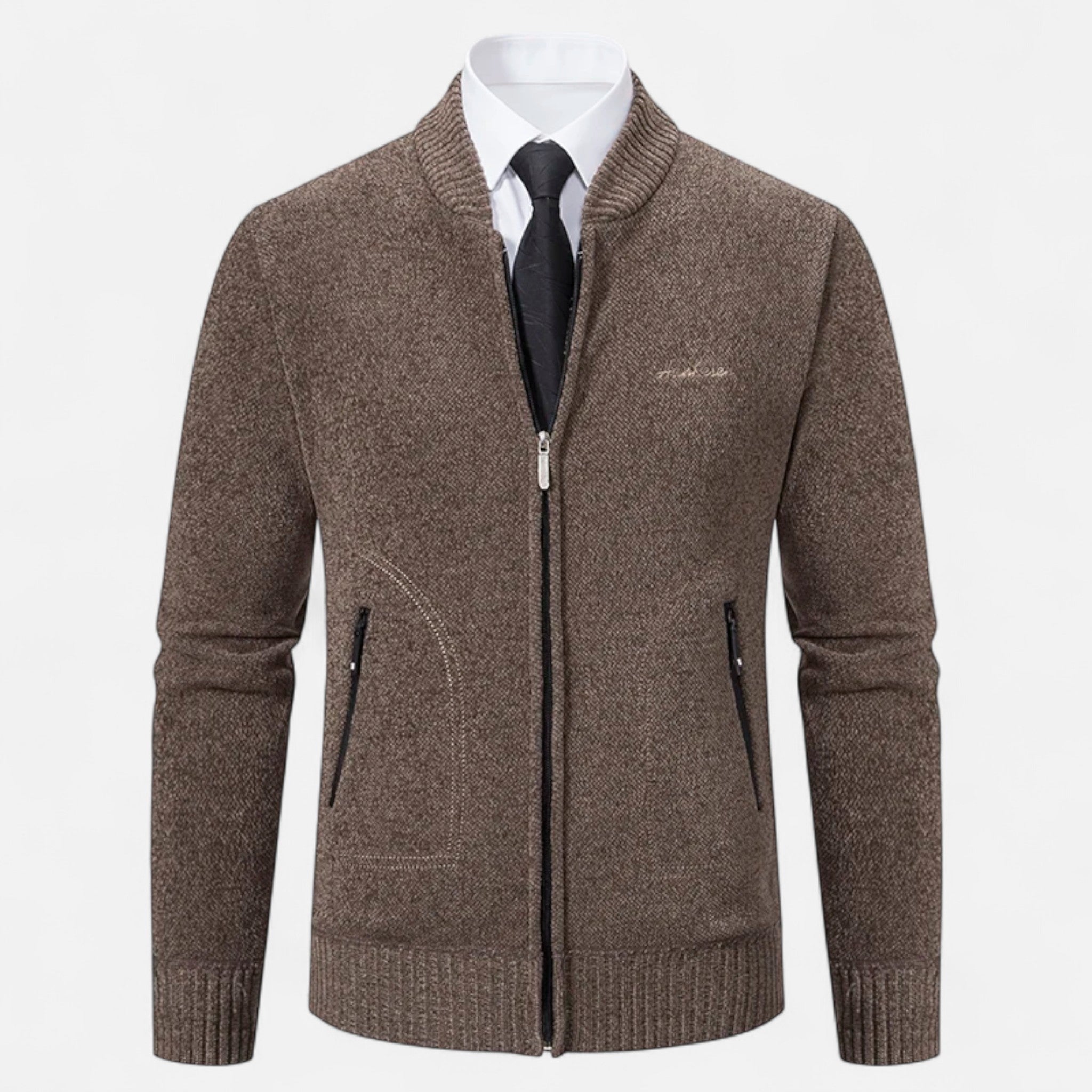 Valmonti | Men’s Knit Cardigan – Refined Stand-Collar Elegance