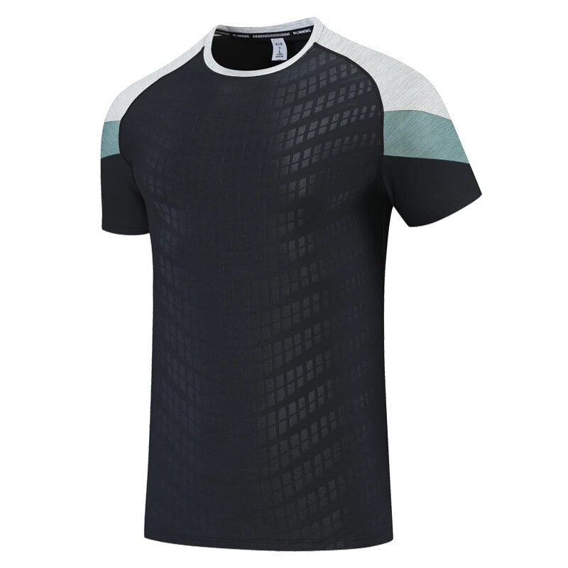 Men’s Colour-Block Sports T-Shirt – Short-Sleeve Crew-Neck Training Top with Shoulder Panel Detailing