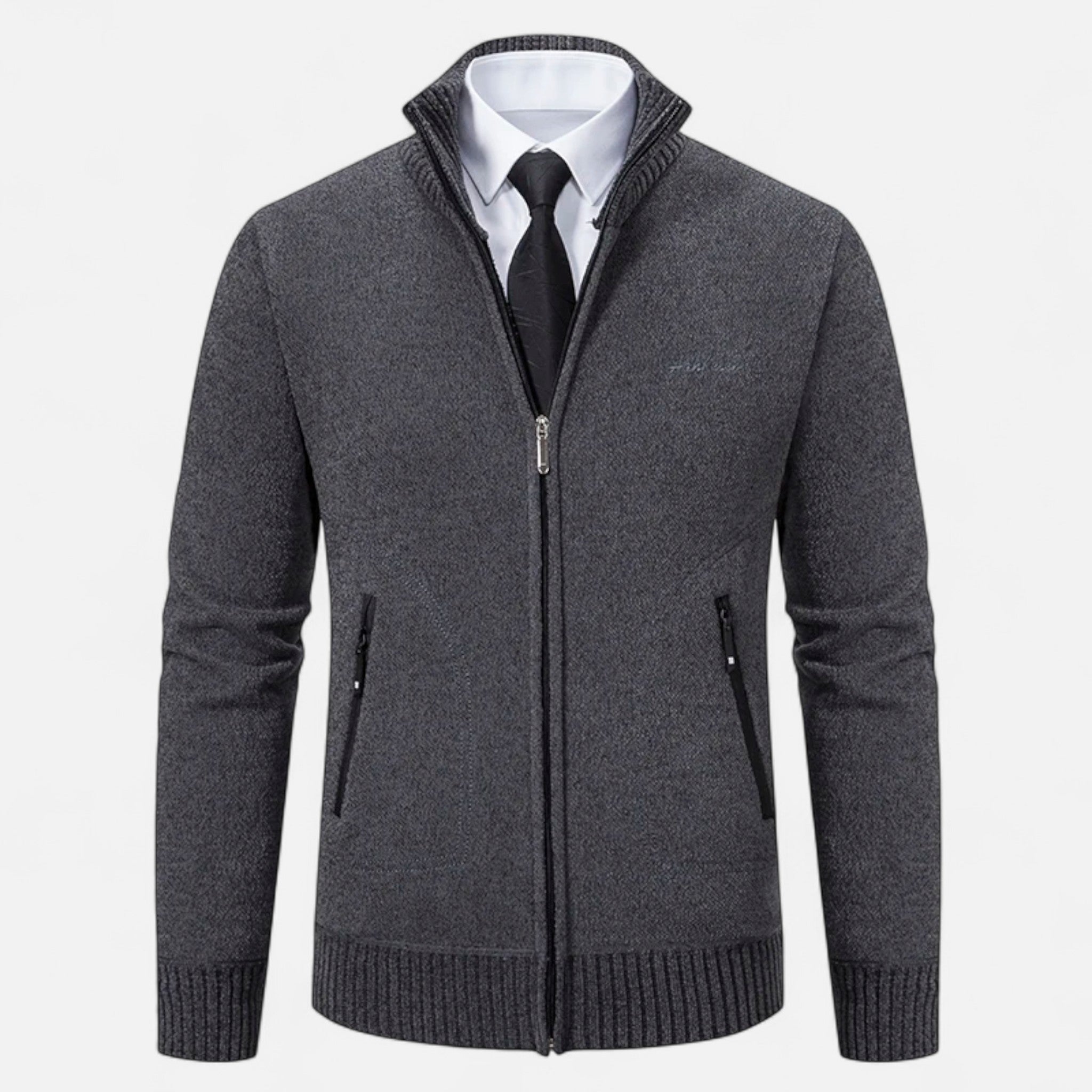 Valmonti | Men’s Knit Cardigan – Refined Stand-Collar Elegance