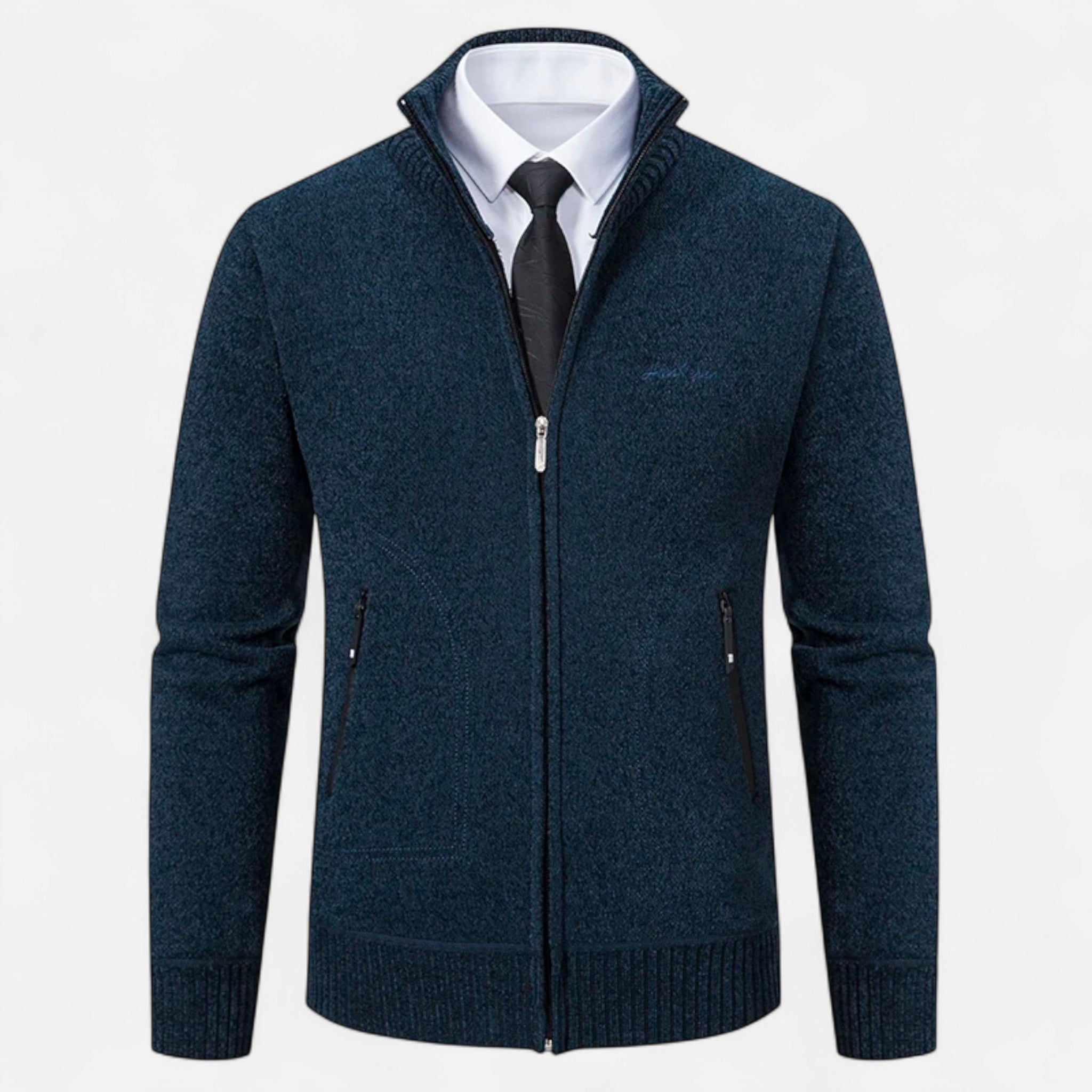 Valmonti | Men’s Knit Cardigan – Refined Stand-Collar Elegance