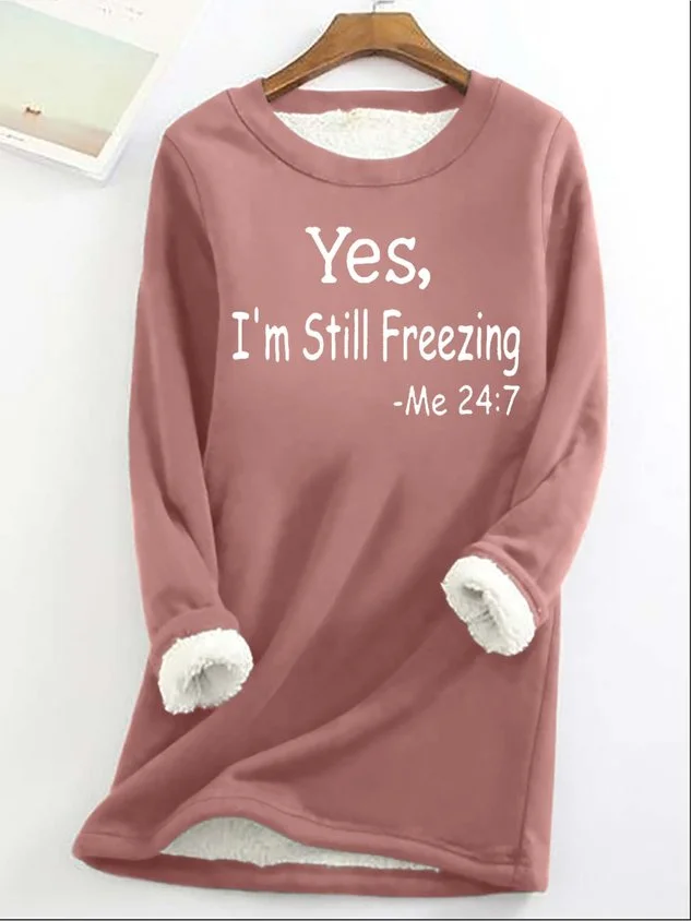 Women’s Fleece-Lined Slogan Sweatshirt – Longline Crew Pullover for Cosy Cold-Weather Wear