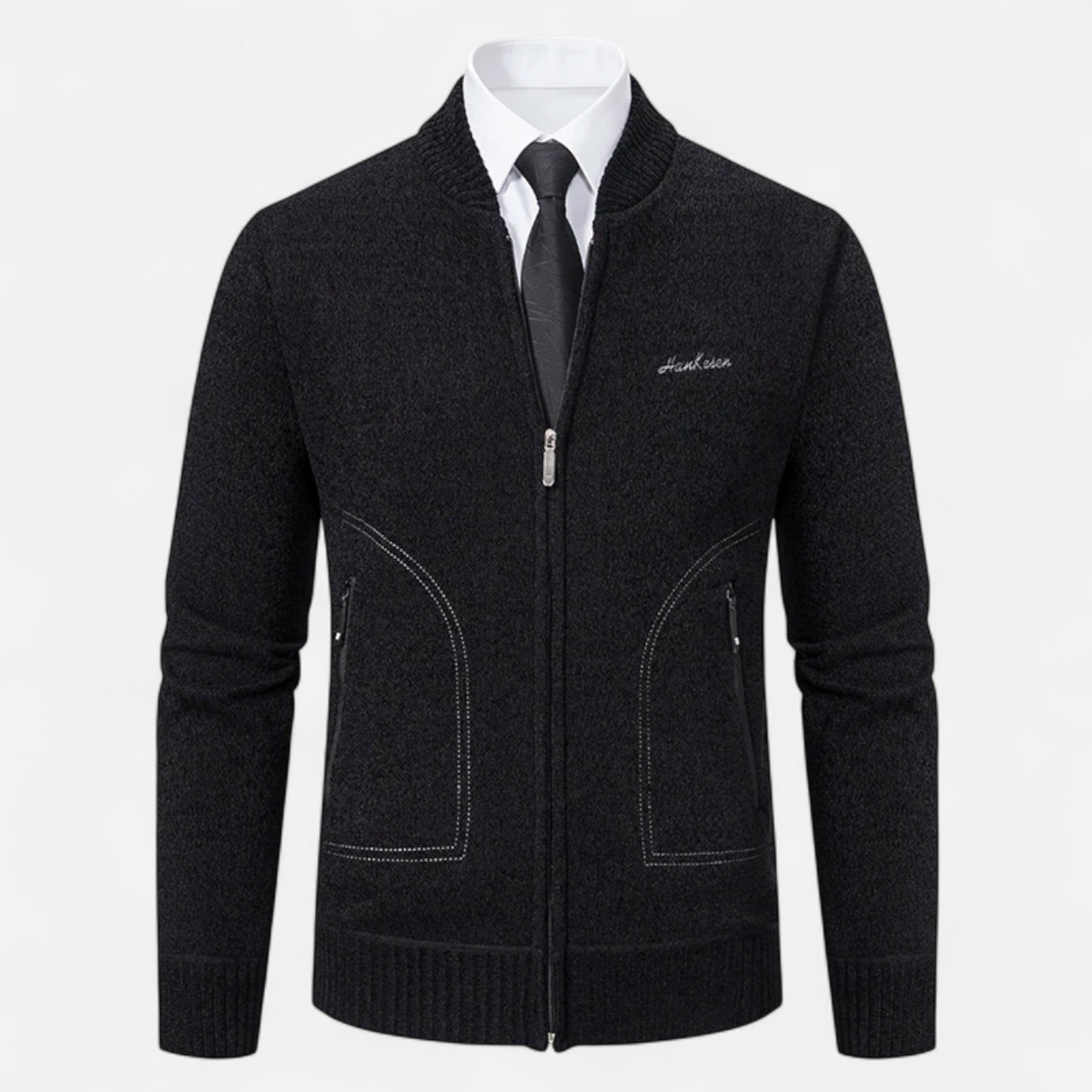 Valmonti | Men’s Knit Cardigan – Refined Stand-Collar Elegance