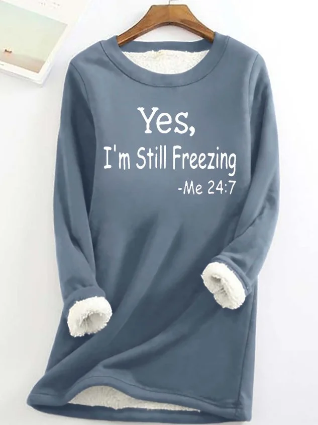 Women’s Fleece-Lined Slogan Sweatshirt – Longline Crew Pullover for Cosy Cold-Weather Wear