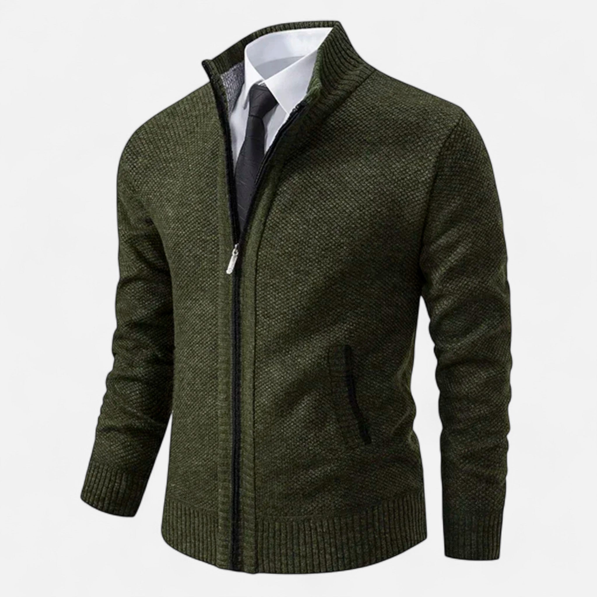 Valmonti | Men’s Zipper Cardigan – Refined Stand-Collar Elegance