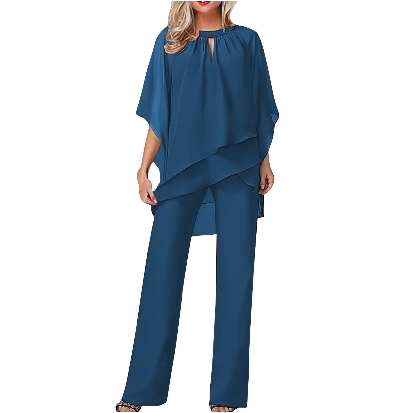 Completo pantaloni formale da donna in chiffon con maniche a pipistrello