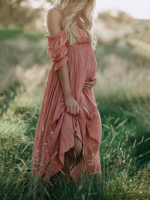 Kvinders off-shoulder graviditets maxi-kjole flydende sommerkjole