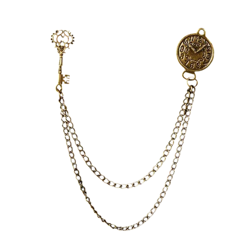 Men’s Double Chain Brooch – Vintage-Inspired Accent for Jackets and Formalwear