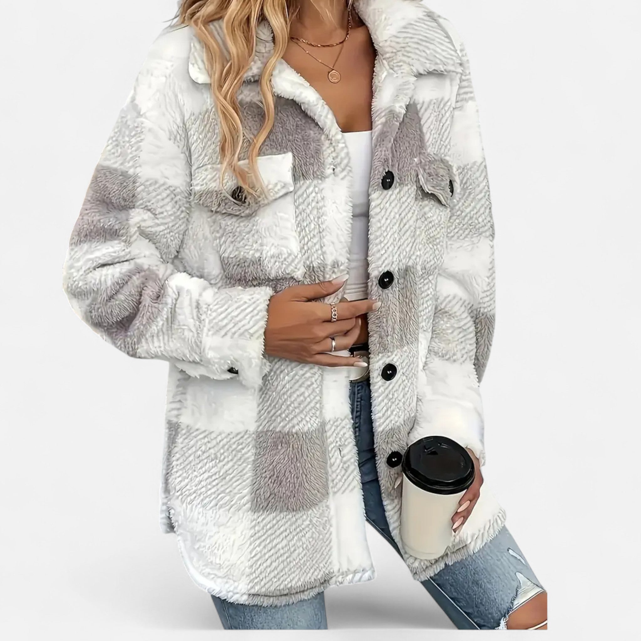 Valmonti | Women’s Checkered Plush Winter Jacket
