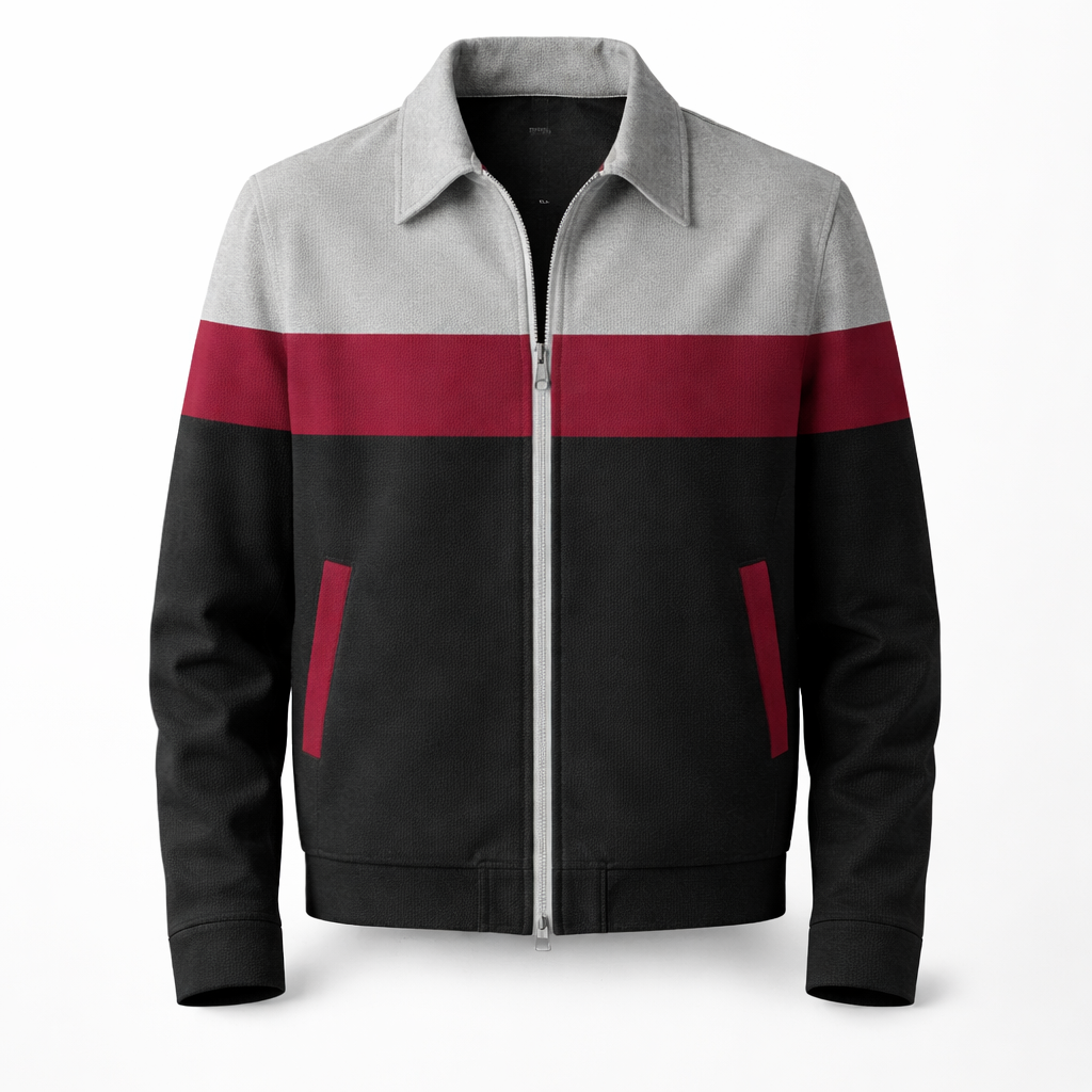 Herre Colourblock Lynlåstrøje med Kontrastpanel Casual Ydertøj