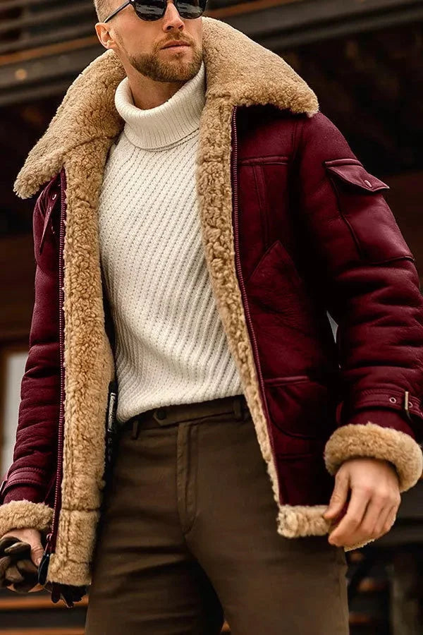 Men’s Shearling-Lined Aviator Jacket – Vintage Winter Layer for Rugged Everyday Styling