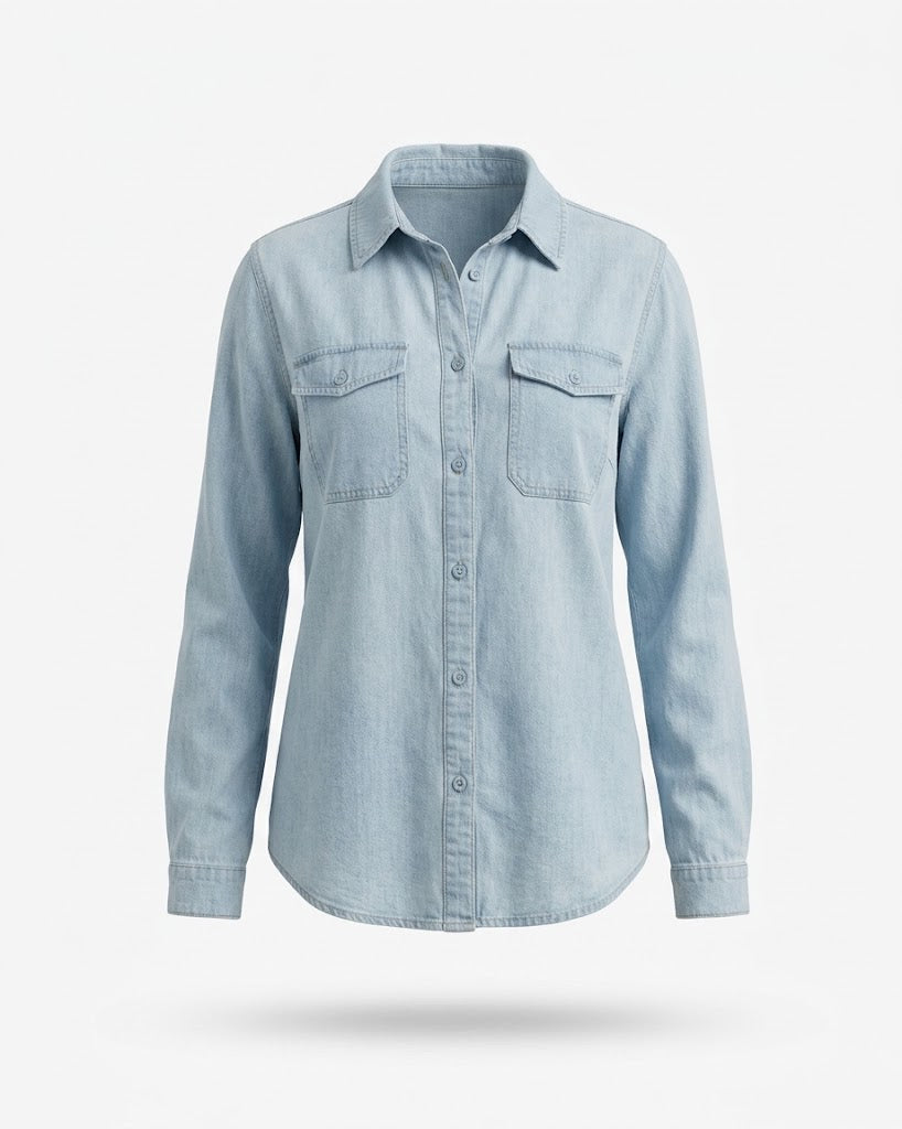 Denimskjorte til kvinder – Afslappet skjorte med knapper som lag-på-lag-del til uformelle overgangssæsoner