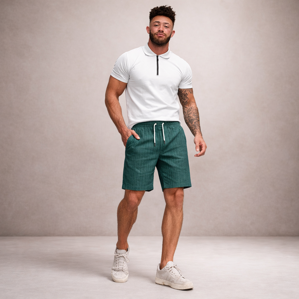 Pantaloni scurți de vară pentru bărbați din in, cu șnur, croială casual și lejeră