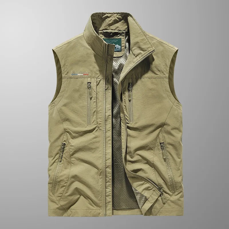 Chaleco exterior para hombre con cremallera frontal y cuello alto