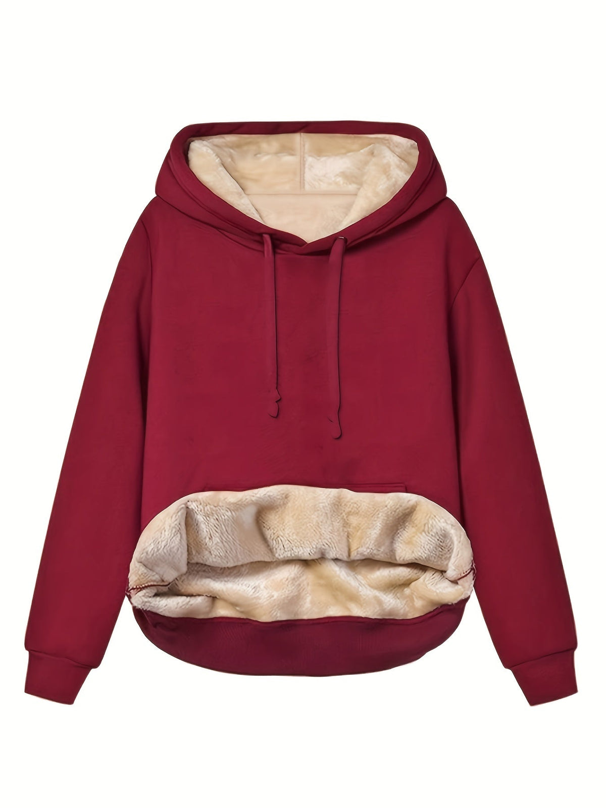 Women's Fleece Lined Pullover Hoodie with Relaxed Fit – Warm Plush Sweatshirt for Autumn and Winter