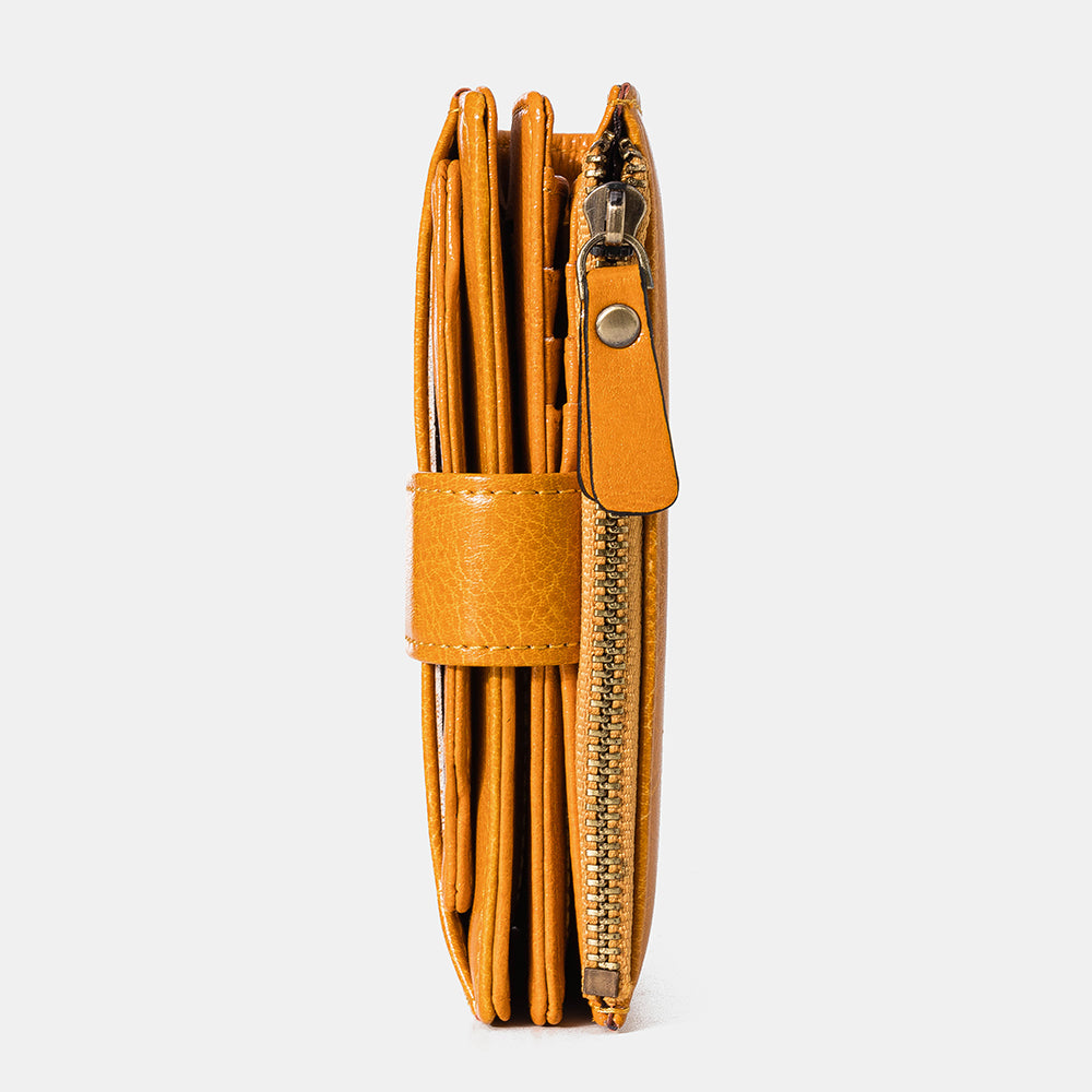 Dámská peněženka z pravé kůže s RFID ochranou – kompaktní peněženka na zip s úložným prostorem na více karet a kapsou na mince