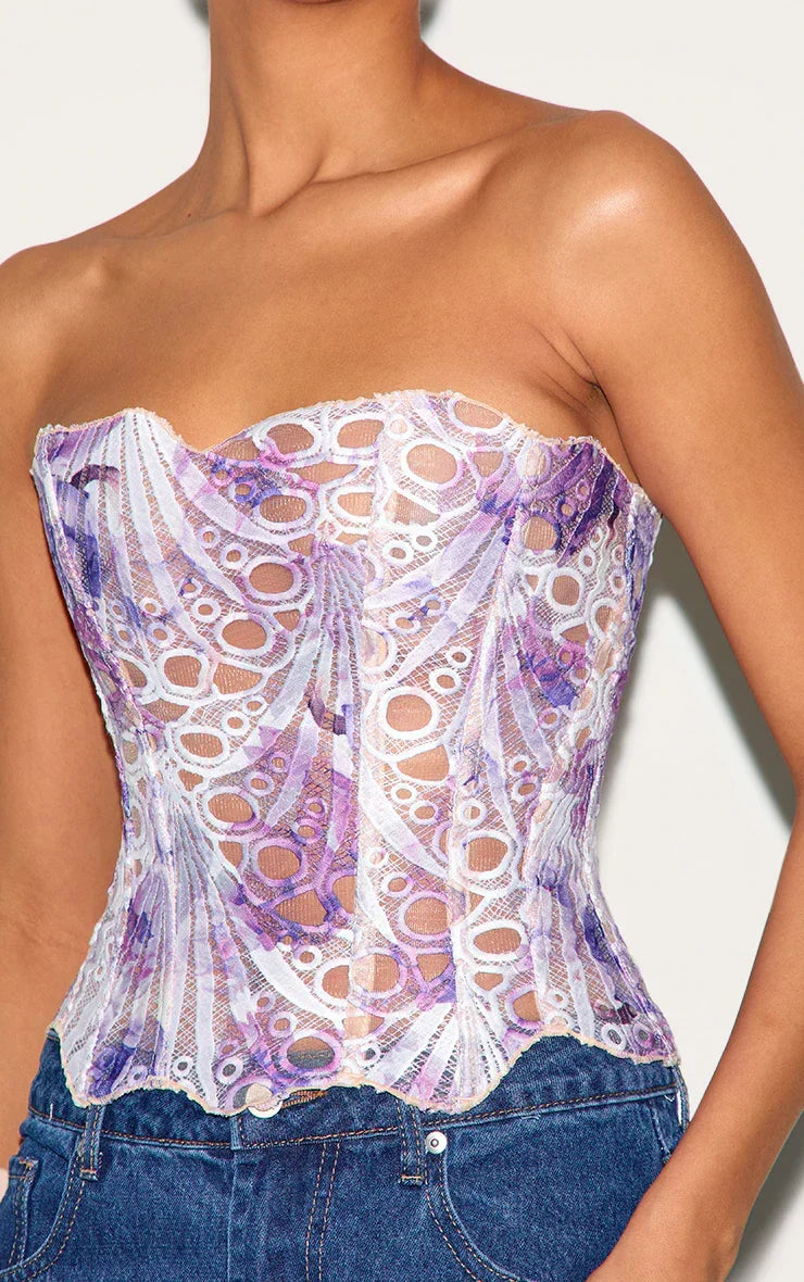 Elegante strapless kanten bustiertop voor dames met korsetachtige snit – Getailleerd mouwloos model voor de zomer en avondkleding