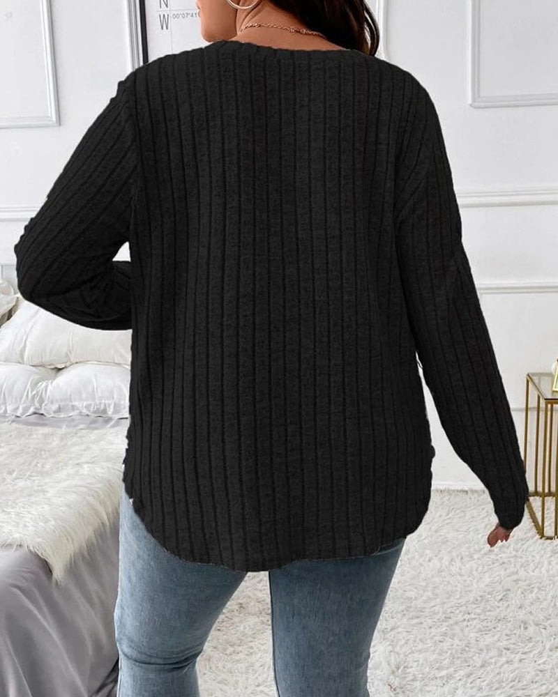 Women’s Solid Colour V Neck Long Sleeve Jumper with Soft Cotton Blend and Casual Everyday Comfortable Fit