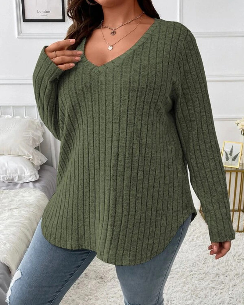 Women’s Solid Colour V Neck Long Sleeve Jumper with Soft Cotton Blend and Casual Everyday Comfortable Fit