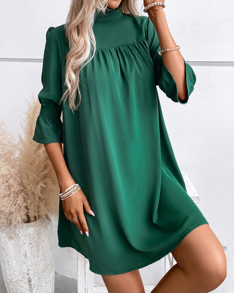 Rochie elegantă pentru femei, cu guler înalt, lungime până la genunchi, mâneci trei sferturi, potrivită pentru birou și uz casual, confortabilă pentru purtat zilnic