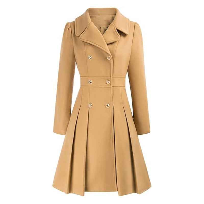 Abrigo entallado de invierno para mujer, cruzado y de corte evasé: prenda sofisticada para la oficina y la ciudad