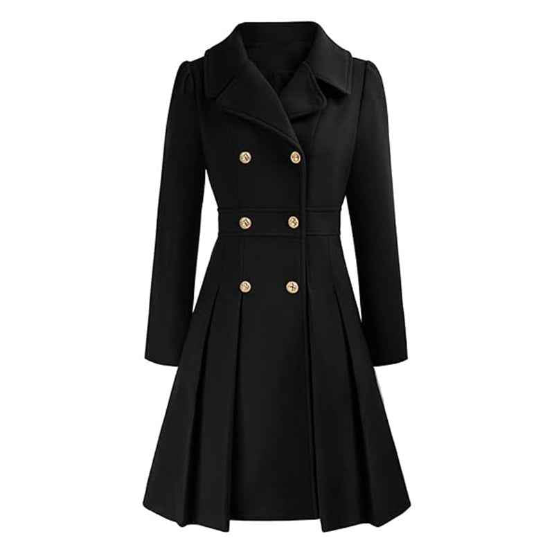 Abrigo entallado de invierno para mujer, cruzado y de corte evasé: prenda sofisticada para la oficina y la ciudad