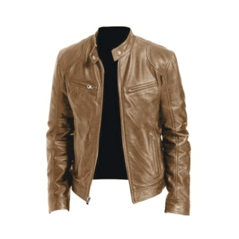 Veste en cuir pour homme à col montant – Couche de style racer épurée pour une tenue chic et décontractée