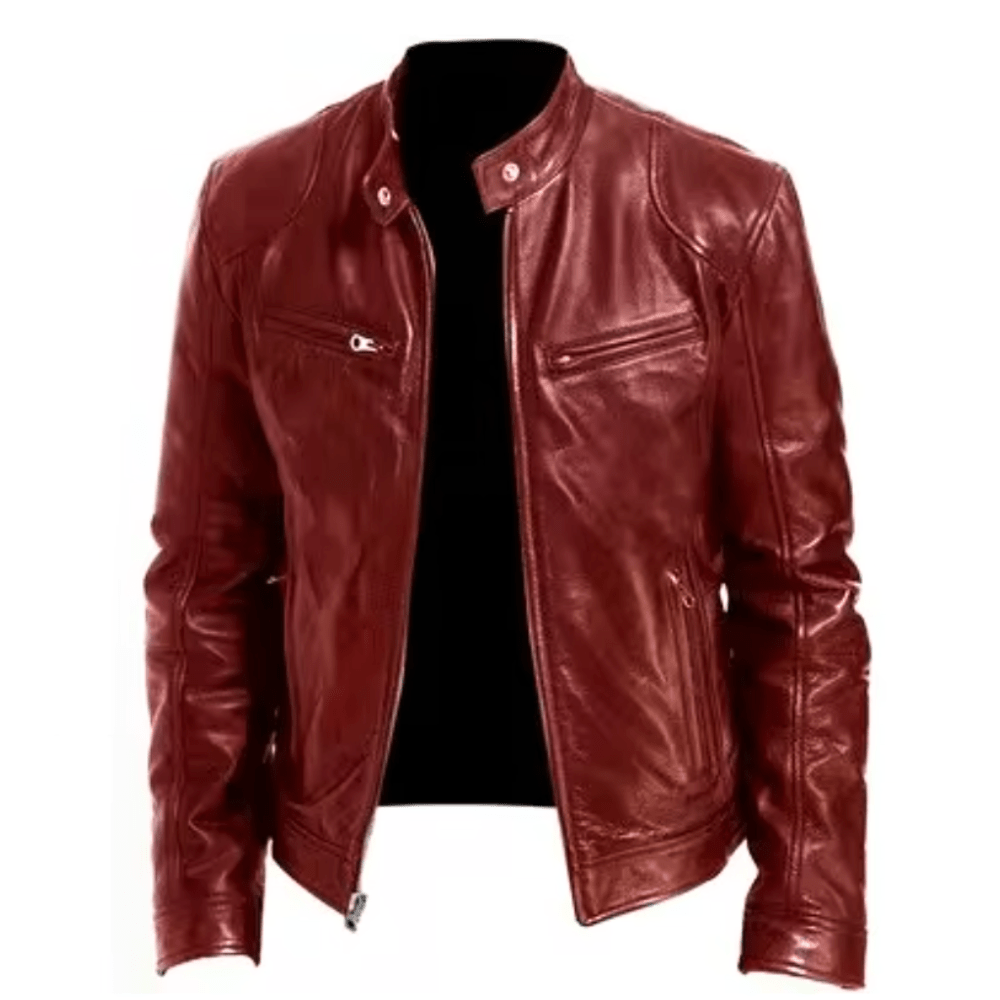 Veste en cuir pour homme à col montant – Couche de style racer épurée pour une tenue chic et décontractée