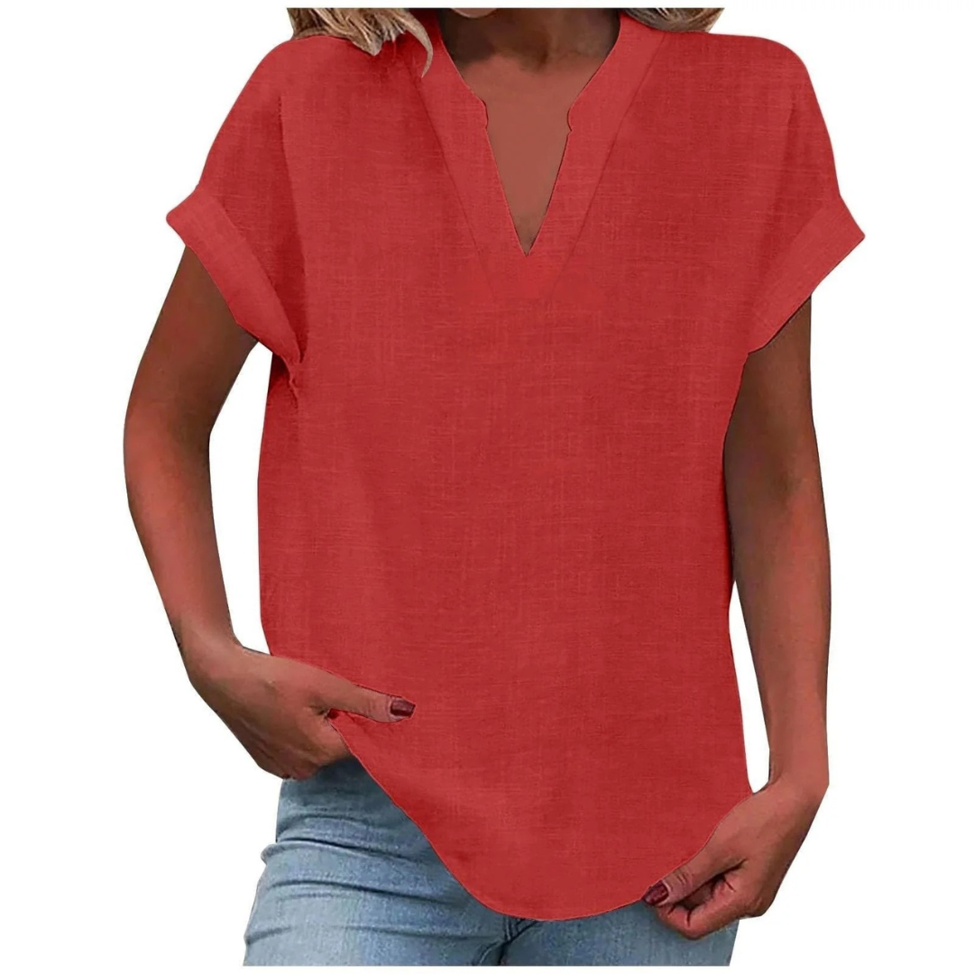 Women’s Relaxed V-Neck Blouse – Lightweight Spring and Summer Top for Everyday Wear