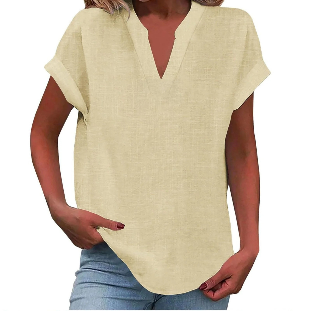 Women’s Relaxed V-Neck Blouse – Lightweight Spring and Summer Top for Everyday Wear