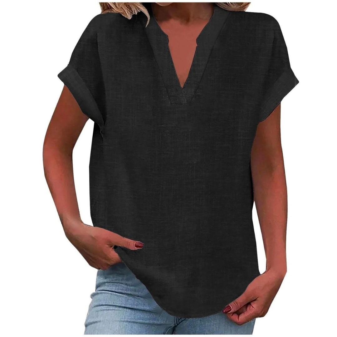 Women’s Relaxed V-Neck Blouse – Lightweight Spring and Summer Top for Everyday Wear