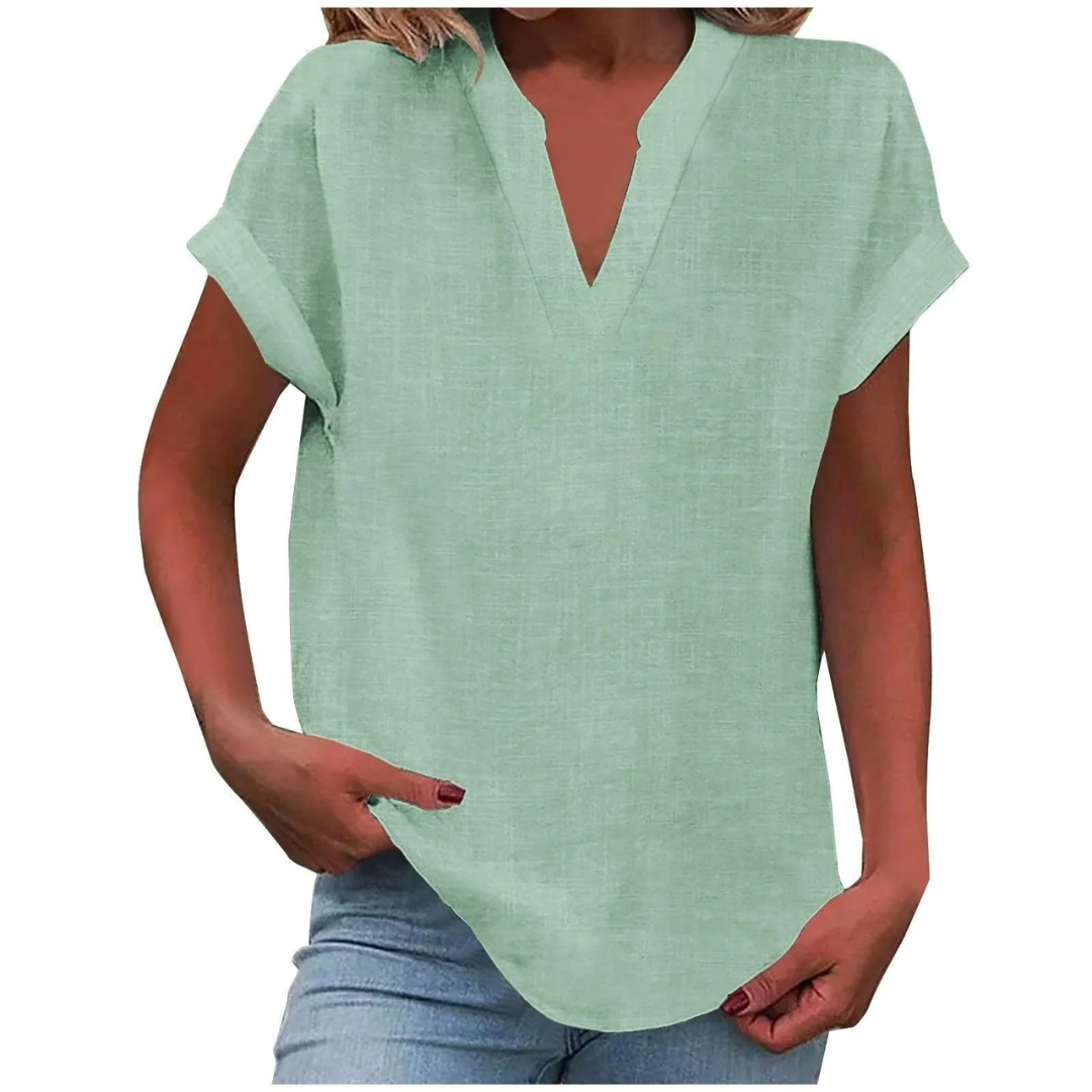 Women’s Relaxed V-Neck Blouse – Lightweight Spring and Summer Top for Everyday Wear
