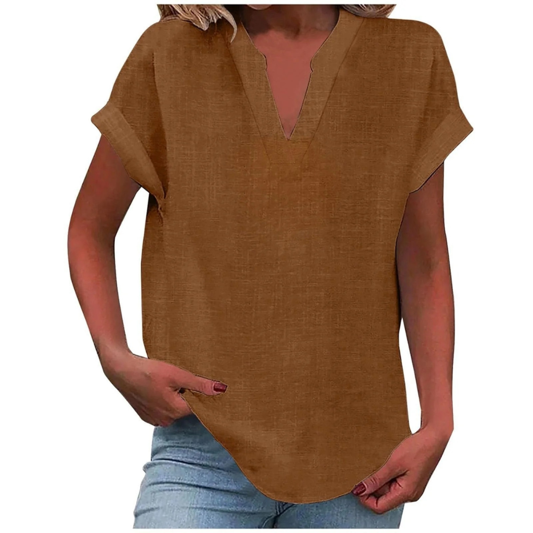 Women’s Relaxed V-Neck Blouse – Lightweight Spring and Summer Top for Everyday Wear