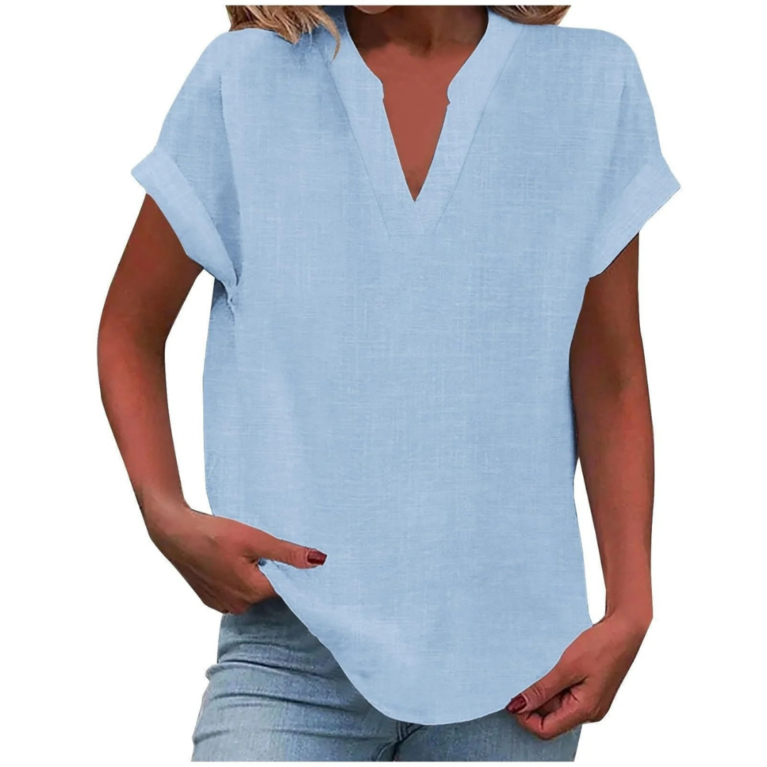 Women’s Relaxed V-Neck Blouse – Lightweight Spring and Summer Top for Everyday Wear