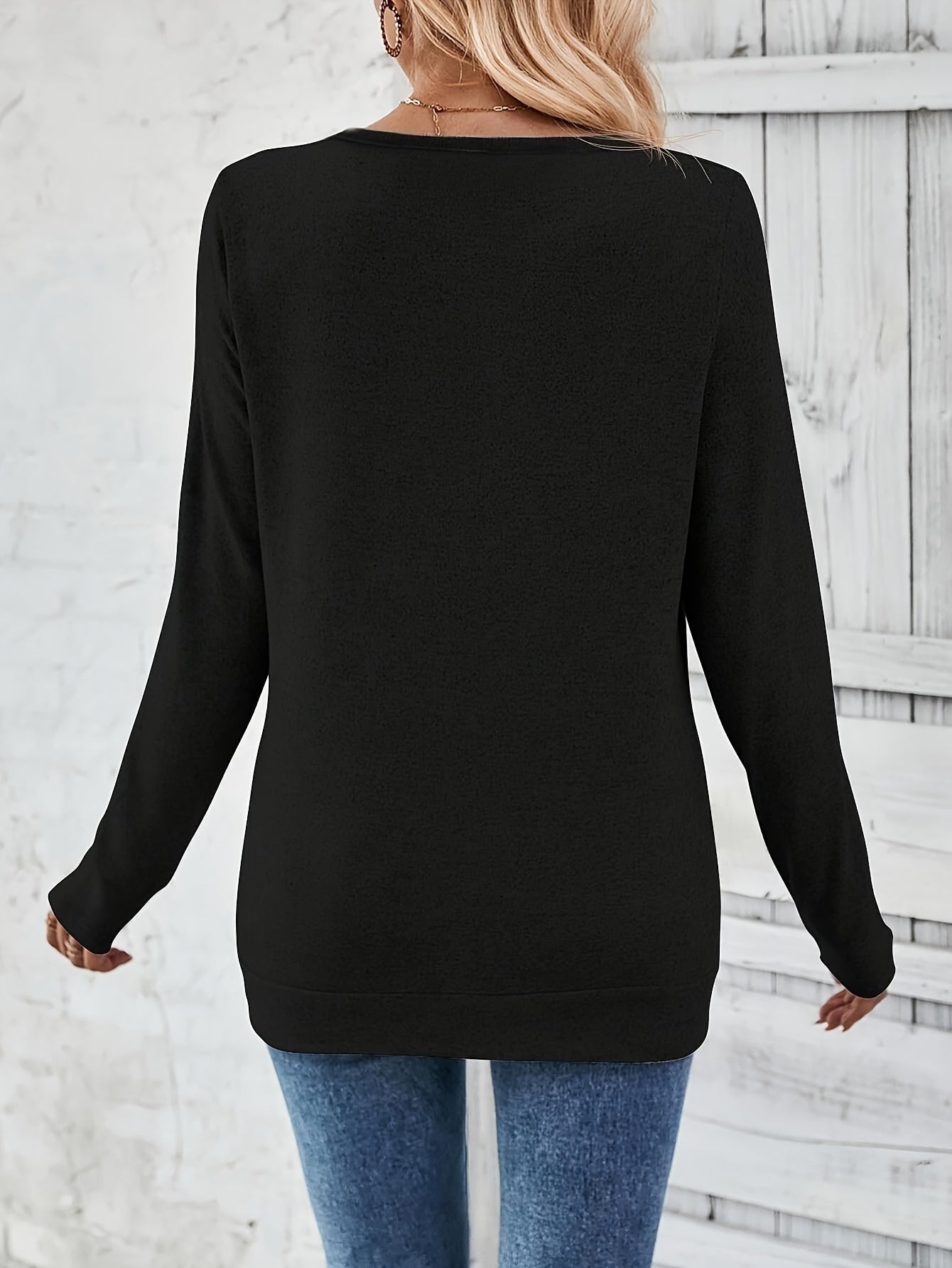 Women’s Elegant V Neck Long Sleeve T Shirt with Button Detail, Soft Cotton Blend and Casual Smart Everyday Wear