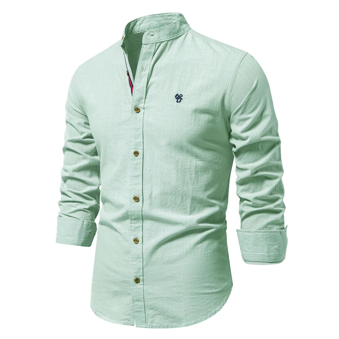 Men’s Mandarin Collar Buttoned Slim Fit Casual Shirt