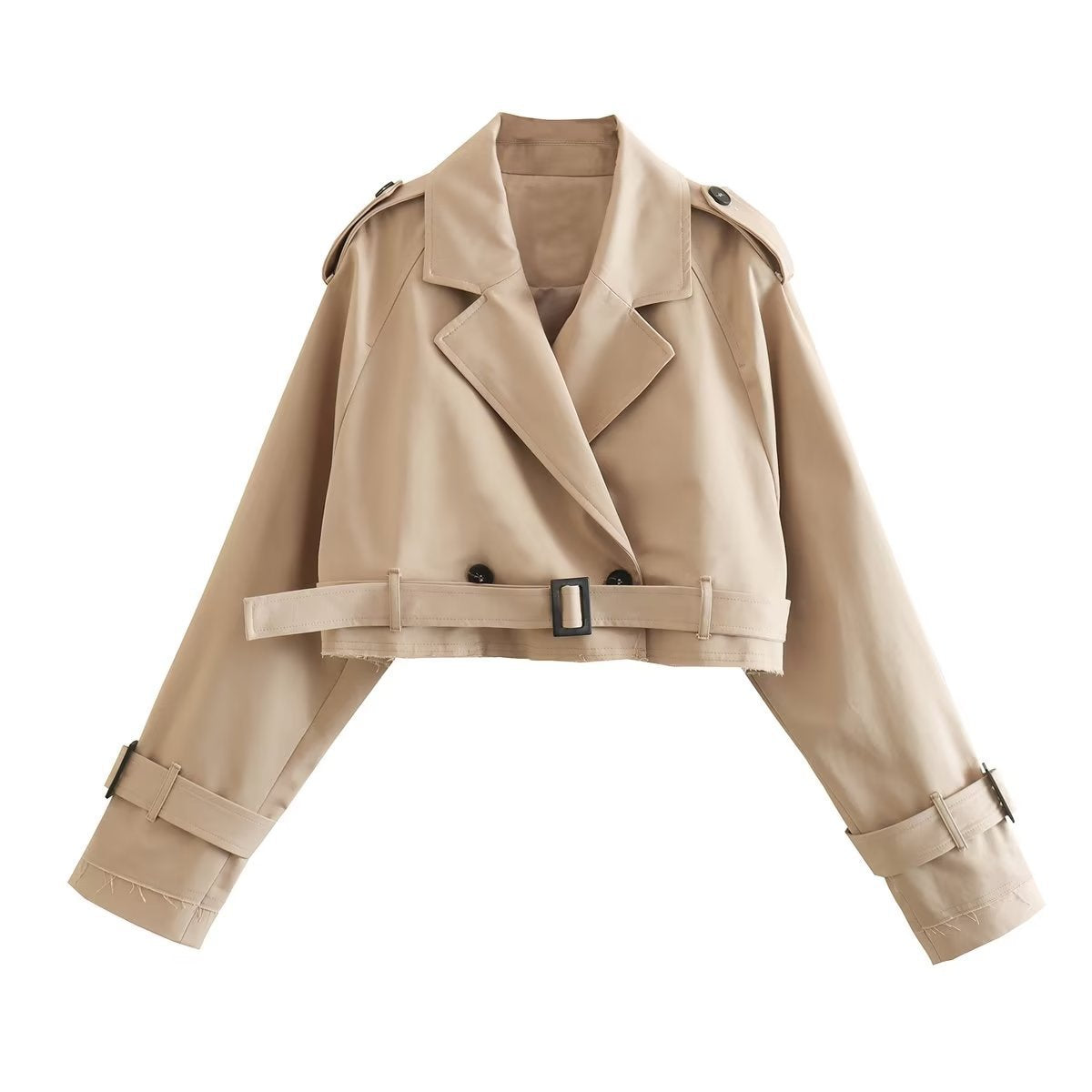 Damebælte Cropped Trench Coat – Struktureret overgangslag til by- og kontorbrug