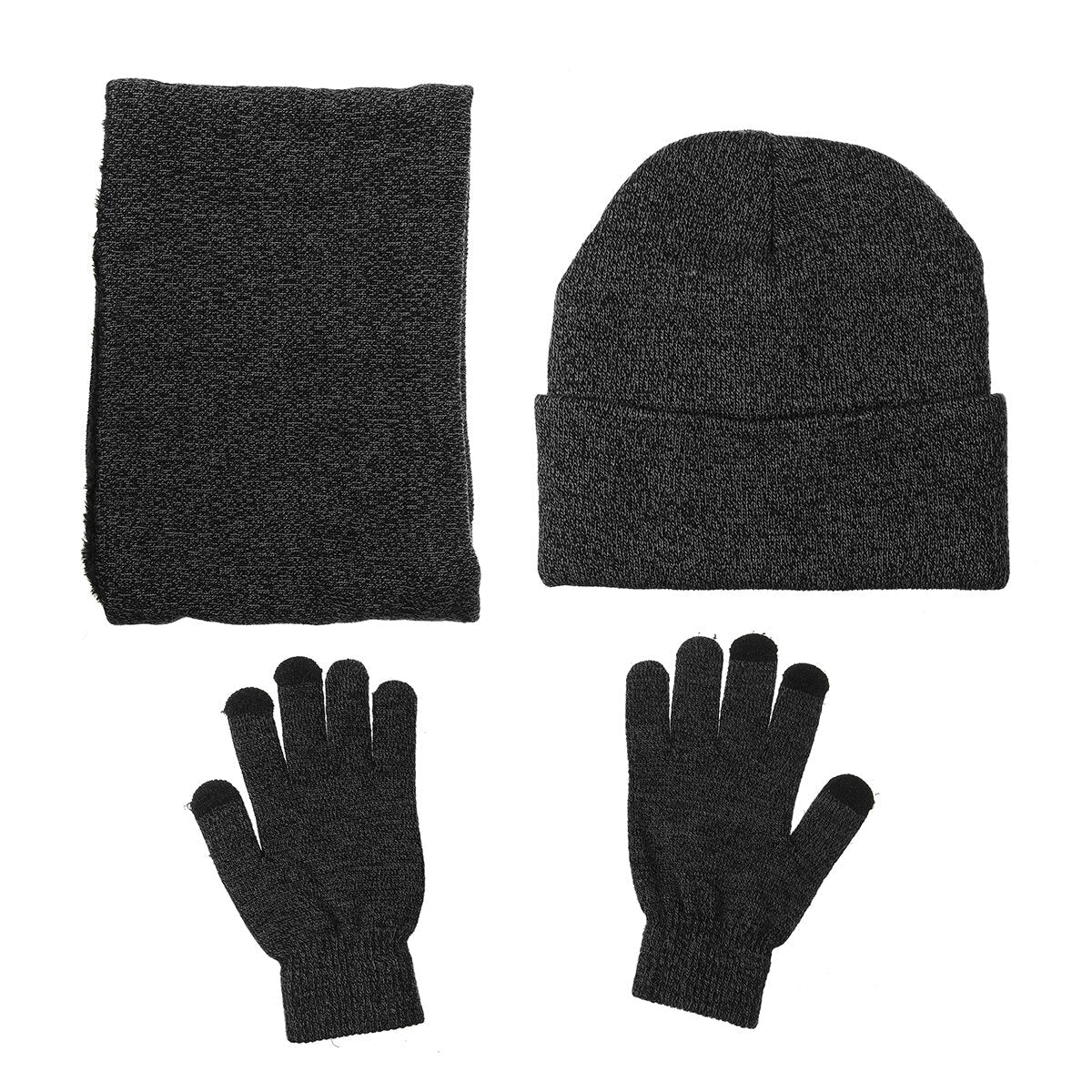 Conjunto de accesorios de invierno de punto para hombre – Gorro abrigado, calentador de cuello y guantes táctiles para usar al aire libre cuando hace frío