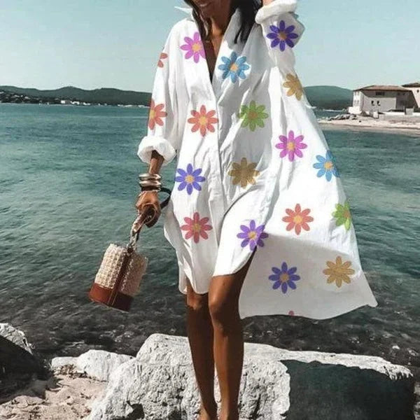 Vestido Camisa Extragrande para Mujer, Transpirable, de Manga Larga, Pareo para Vacaciones