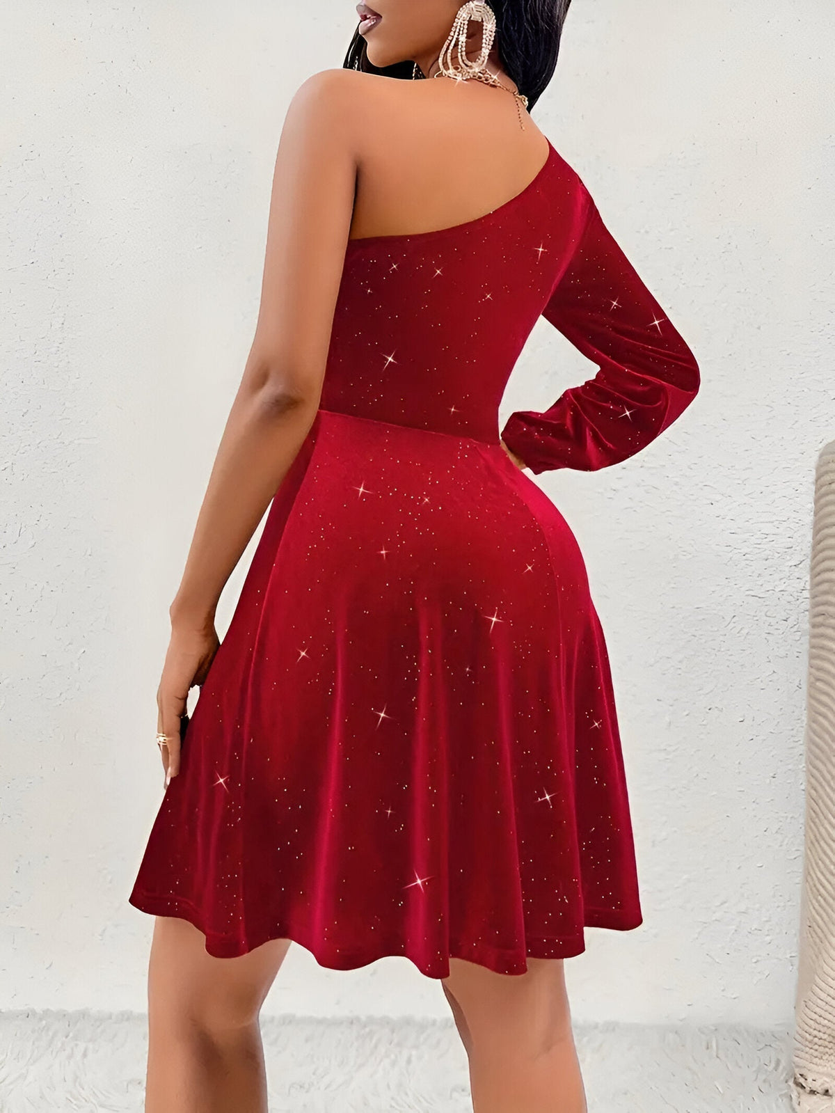 Women’s One-Shoulder Glitter Mini Dress – A-Line Party Style for Evening Celebrations and Special Occasion Wear