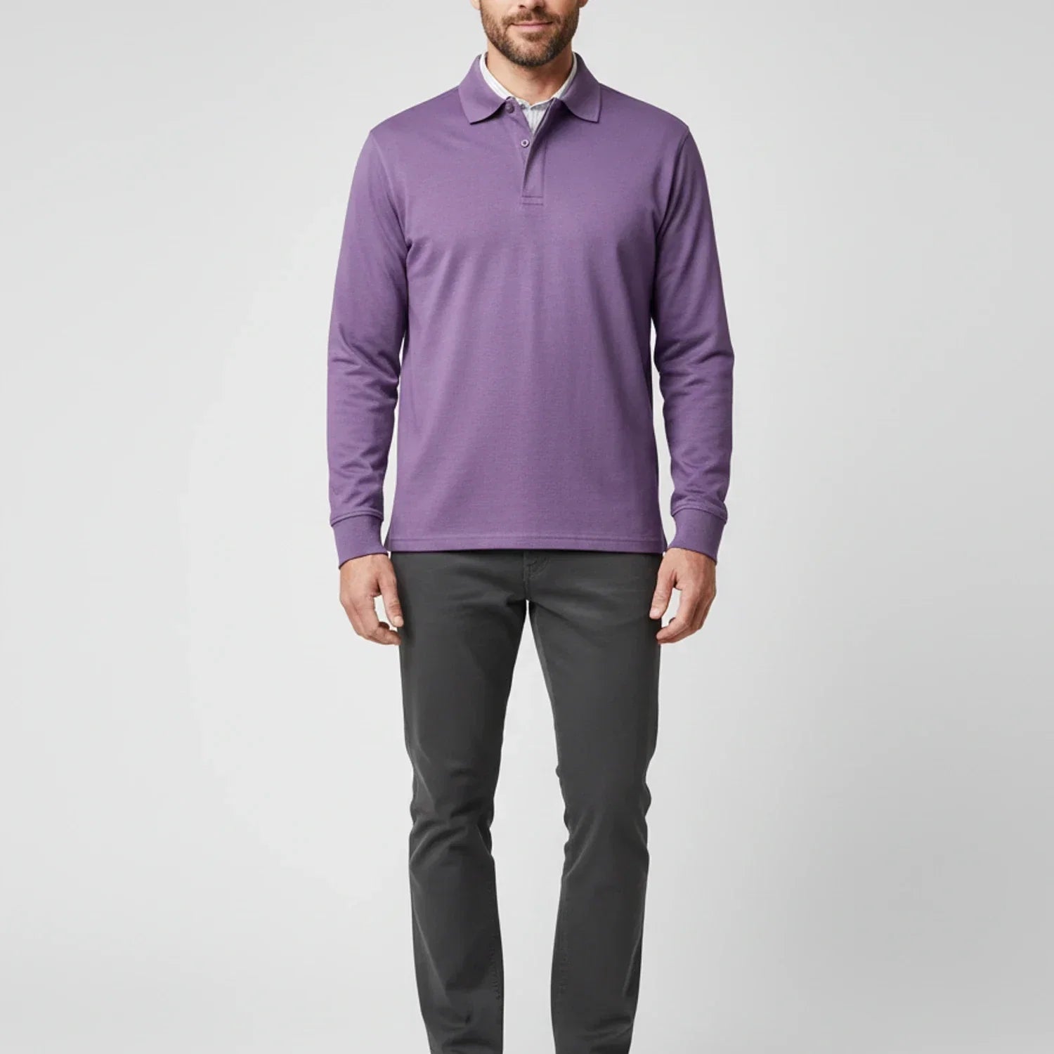 Polo homme élégant et décontracté – haut à col et manches longues pour le travail et les week-ends