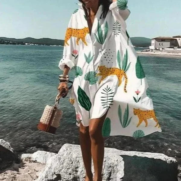 Vestido Camisa Extragrande para Mujer, Transpirable, de Manga Larga, Pareo para Vacaciones