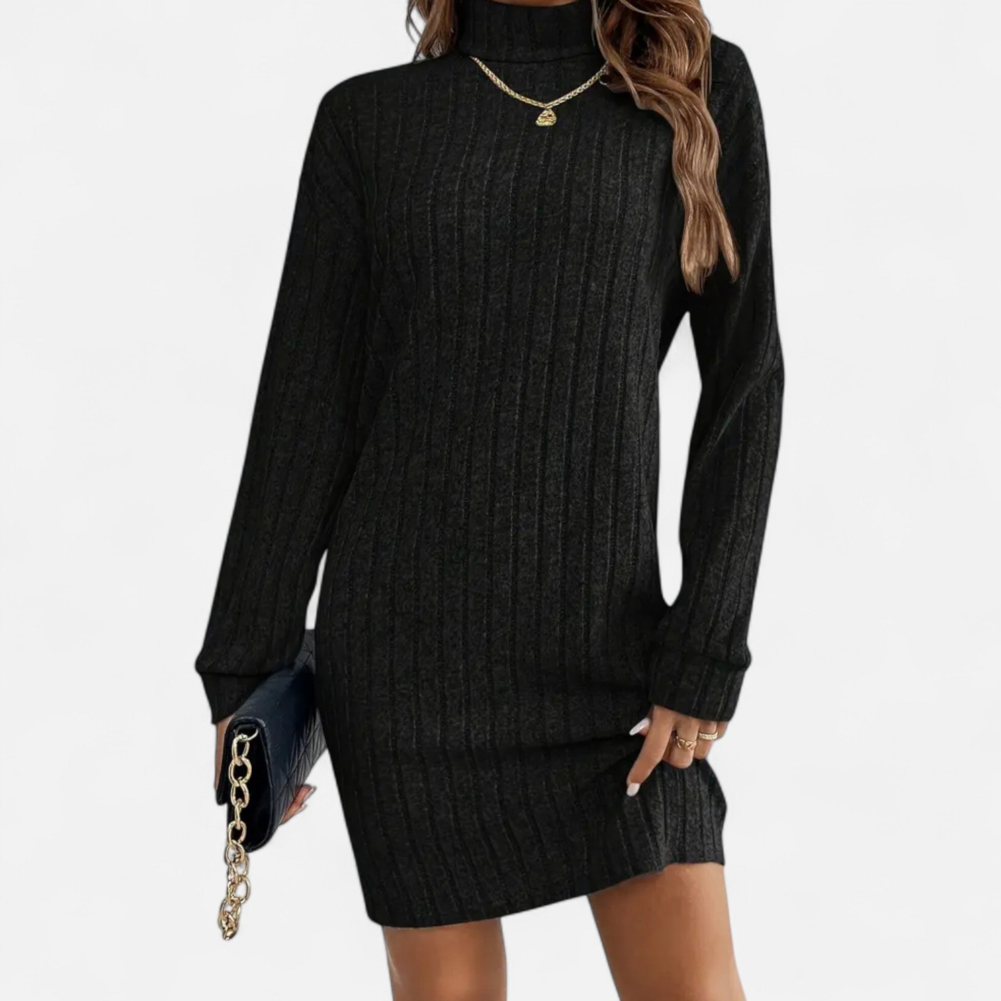 Valmonti | Women’s Turtleneck Textured Knit Dress